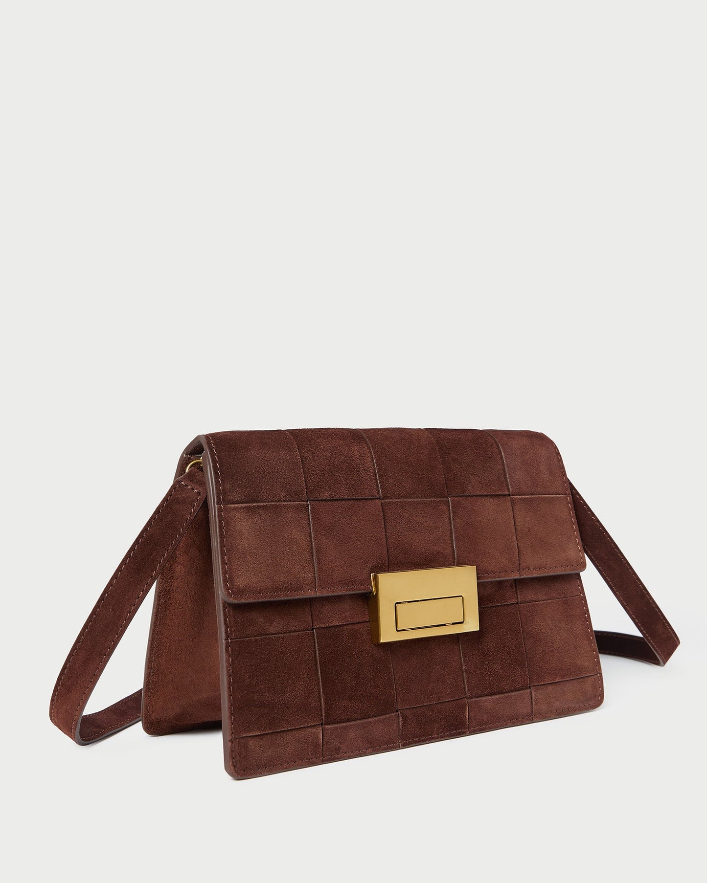 Delphine Espresso Woven Suede Shoulder Bag
