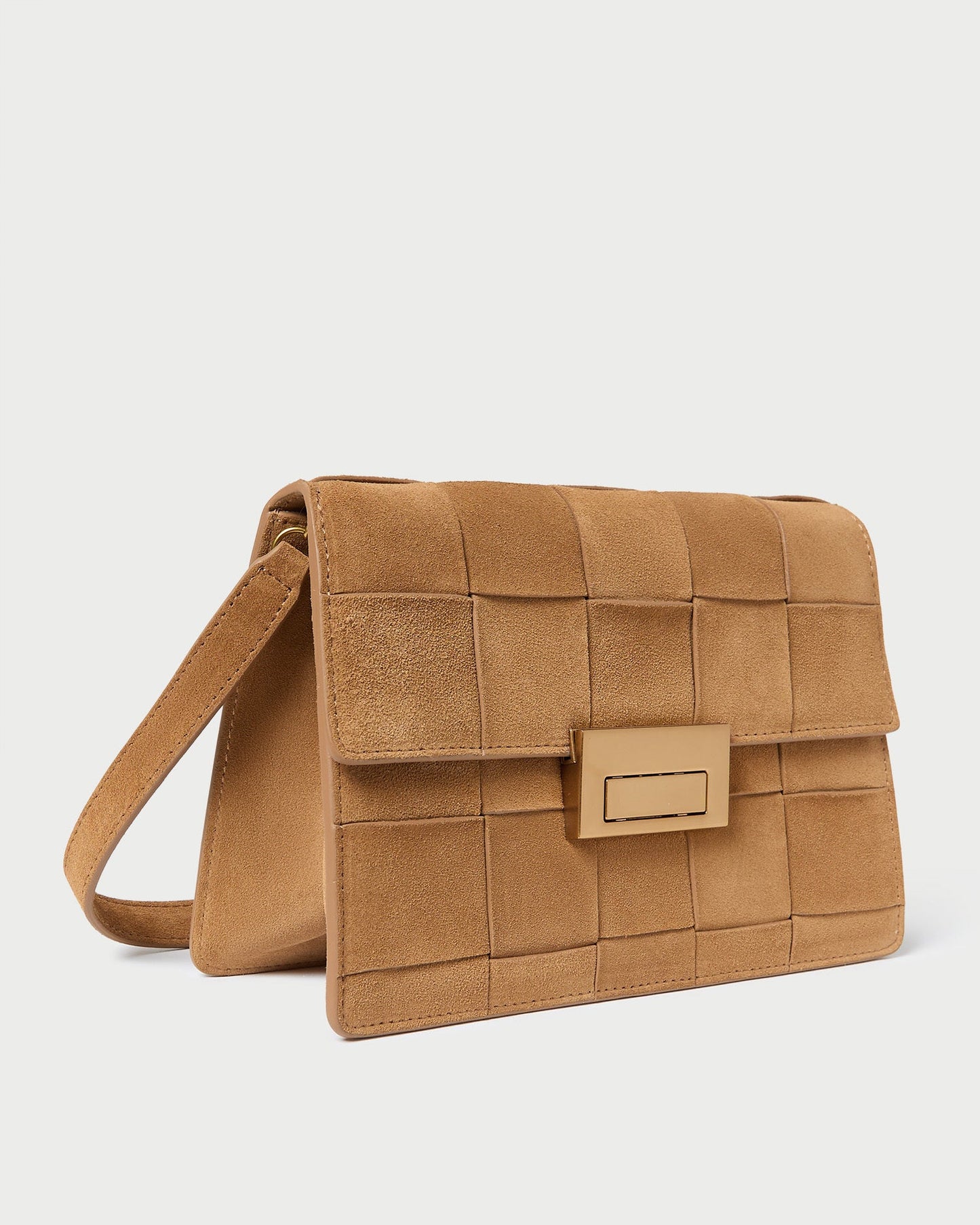 Delphine Toffee Woven Suede Shoulder Bag