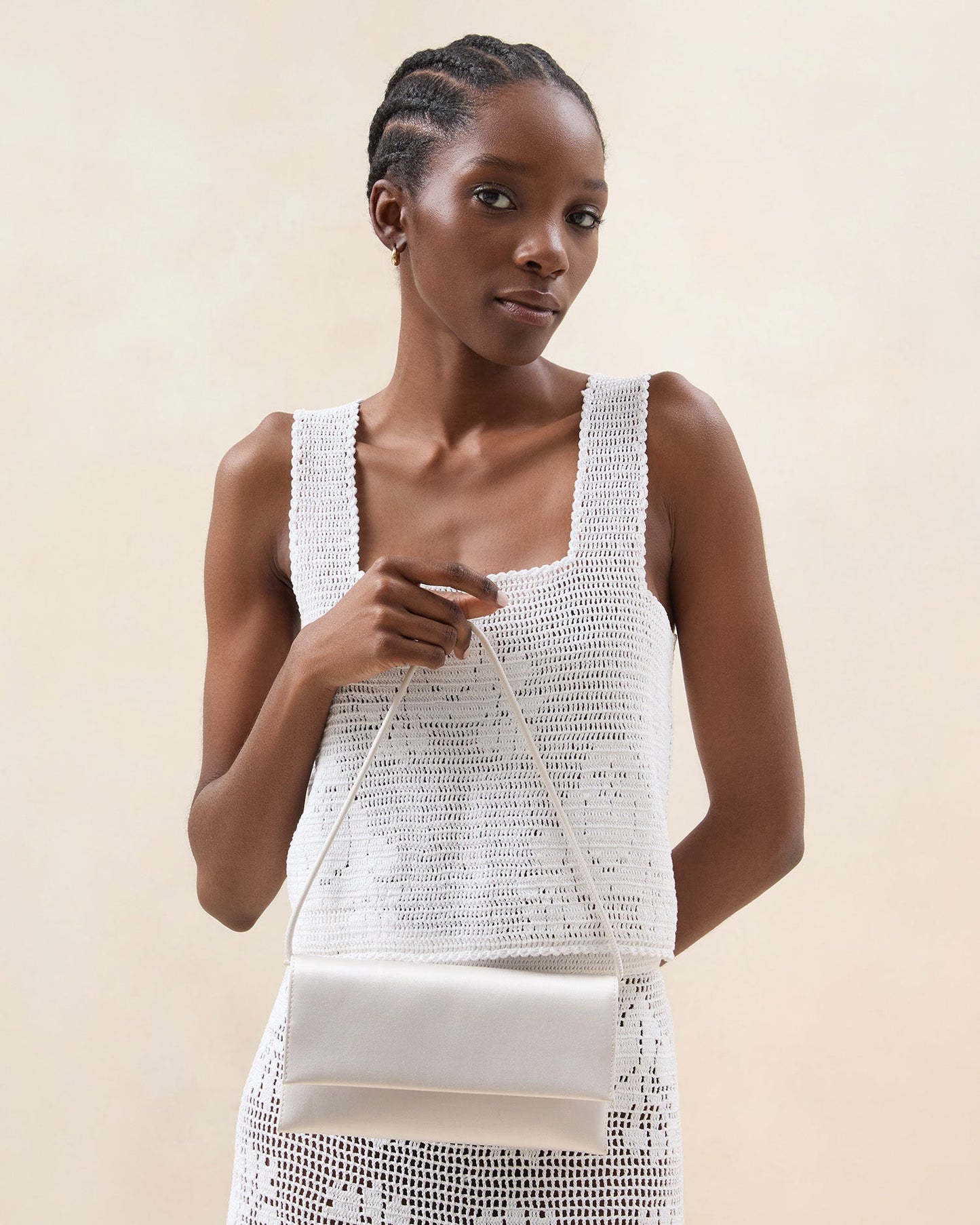Charlee Cream Satin Shoulder Bag