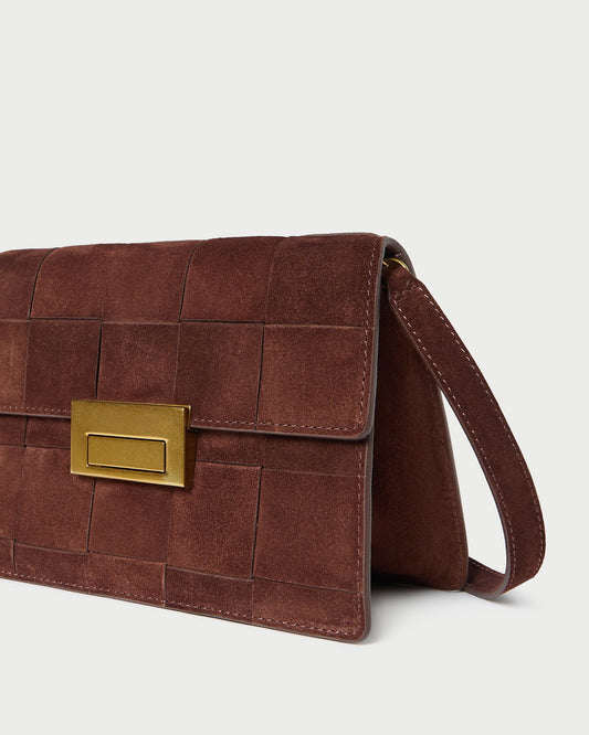 Delphine Espresso Woven Suede Shoulder Bag