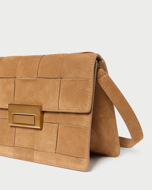 Delphine Toffee Woven Suede Shoulder Bag