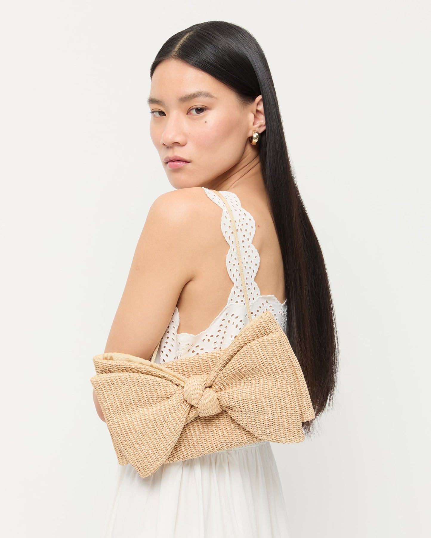 Valerie Natural Woven Bow Clutch