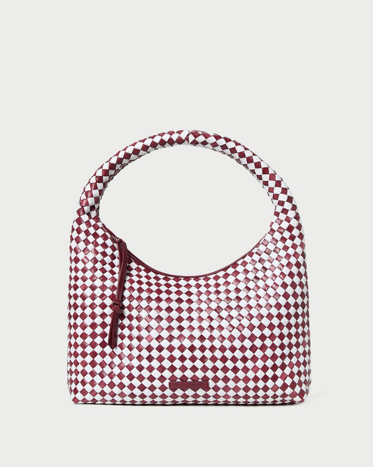 Willow Maroon/White Woven Hobo Bag