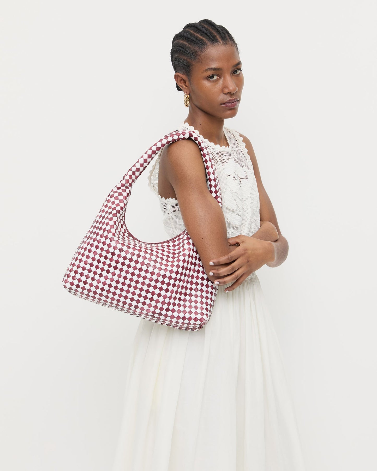 Willow Maroon/White Woven Hobo Bag