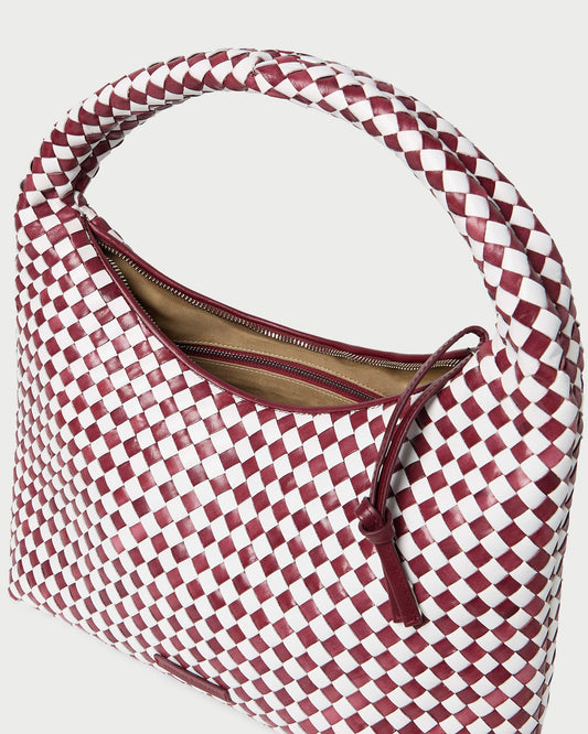 Willow Maroon/White Woven Hobo Bag